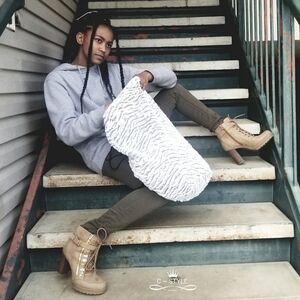 Layered Fuzzy Fur Grey And White Drawstring Bag *NEW*